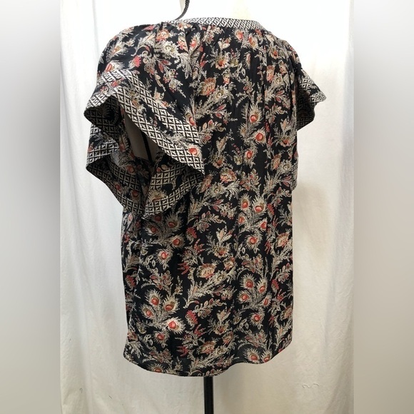 Joie Laurina Floral Red White Red Flutter Short Sleeve Top V-Neck Shirt Small - Picture 5 of 16